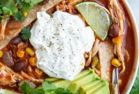Slow Cooker Chicken Tortilla Soup Recipe with Lime & Avocado