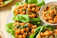 Thai Red Curry Shrimp Lettuce Wraps with Coconut Lime Sauce
