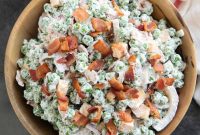 Creamy Pea Salad Recipe with Bacon and Red Onion