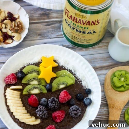 Irish Cream Chocolate Oatmeal Porridge Recipe for Creamy Breakfast 3 Flahavan's steel cut oats for chocolate porridge with Irish cream