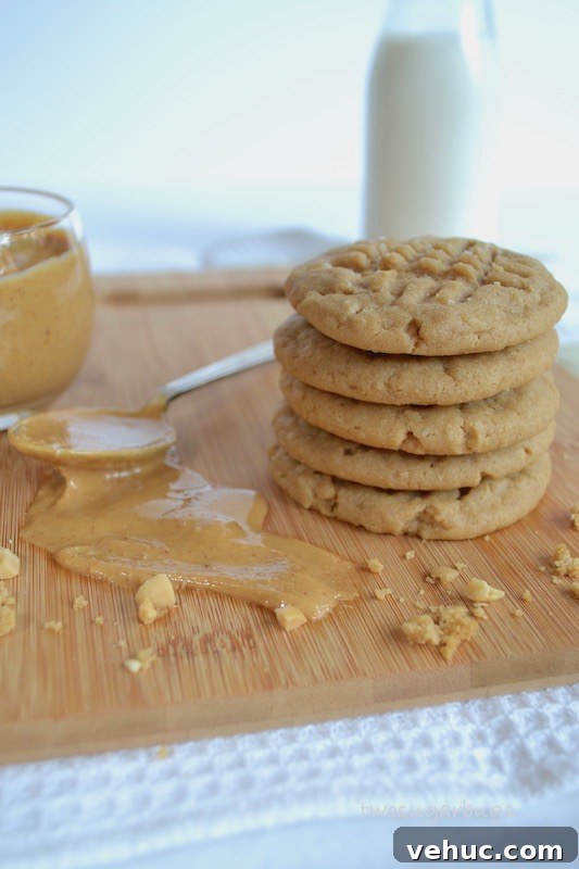 Chewy Peanut Butter Cookies with Rich Peanut-Butter Flavor 6 A chewy, thick, peanut buttery pb cookie with a little twist on the classic. Made with all butter and some ground oats, they have a phenomenal chew factor and are sure to please all peanut butter lovers!