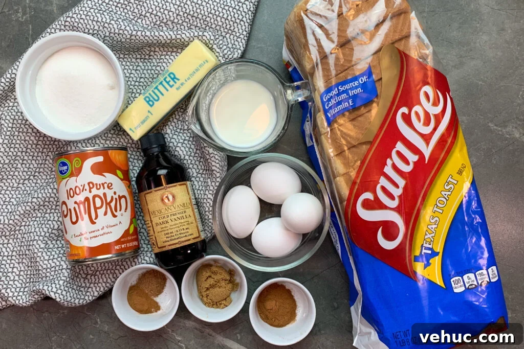 Pumpkin Churro French Toast Sticks Recipe for Fall Brunch 3 All the ingredients needed to make pumpkin french toast sticks.