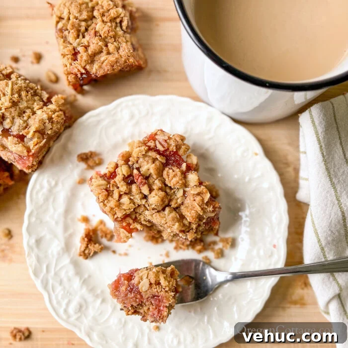 rhubarb bars bite with tea