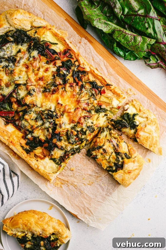 Vibrant Rainbow Swiss Chard Tart Recipe for Spring Entertaining 2 swiss chard tart on a cutting board