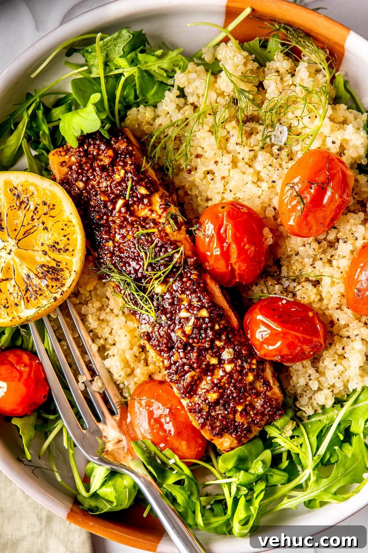 Mustard-Glazed Salmon with Lemon Quinoa and Cherry Tomatoes 2 Mustard Salmon and Lemony Quinoa - Olivia Adriance