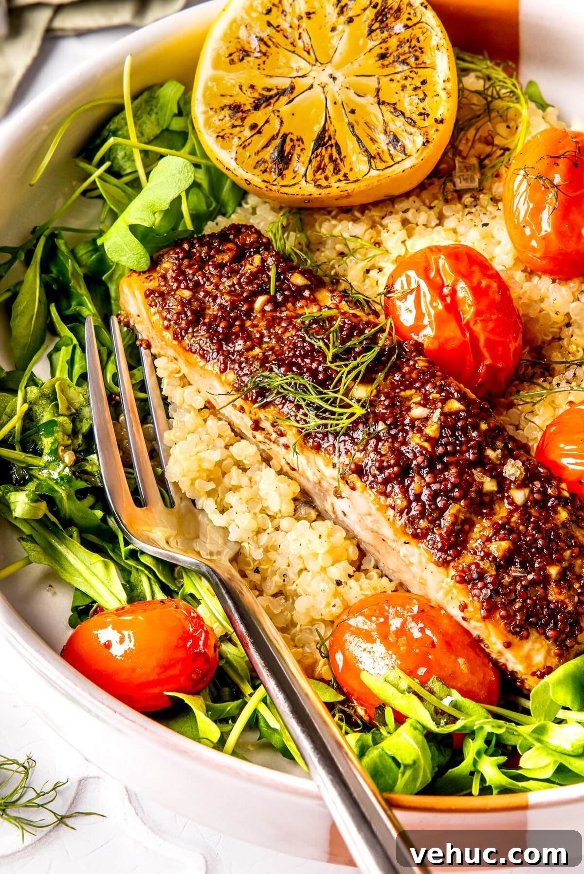 Mustard-Glazed Salmon with Lemon Quinoa and Cherry Tomatoes 13 Mustard Salmon and Lemony Quinoa - Olivia Adriance