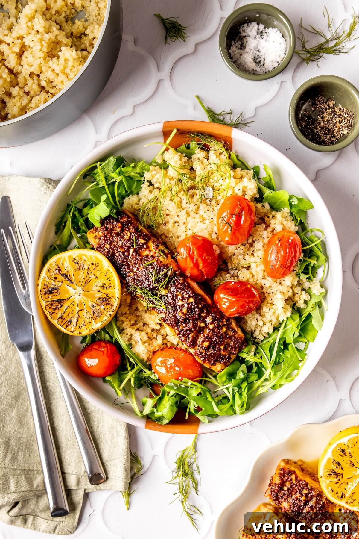 Mustard-Glazed Salmon with Lemon Quinoa and Cherry Tomatoes 3 Mustard Salmon and Lemony Quinoa - Olivia Adriance