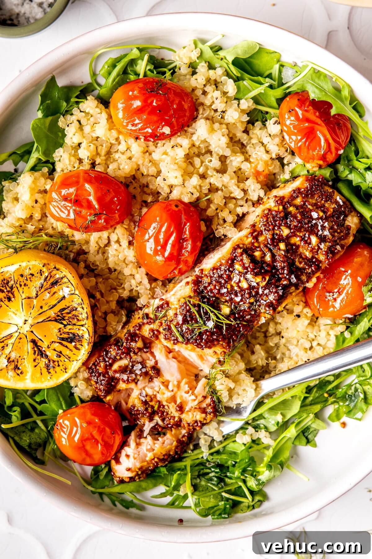 Mustard-Glazed Salmon with Lemon Quinoa and Cherry Tomatoes 4 Mustard Salmon and Lemony Quinoa - Olivia Adriance