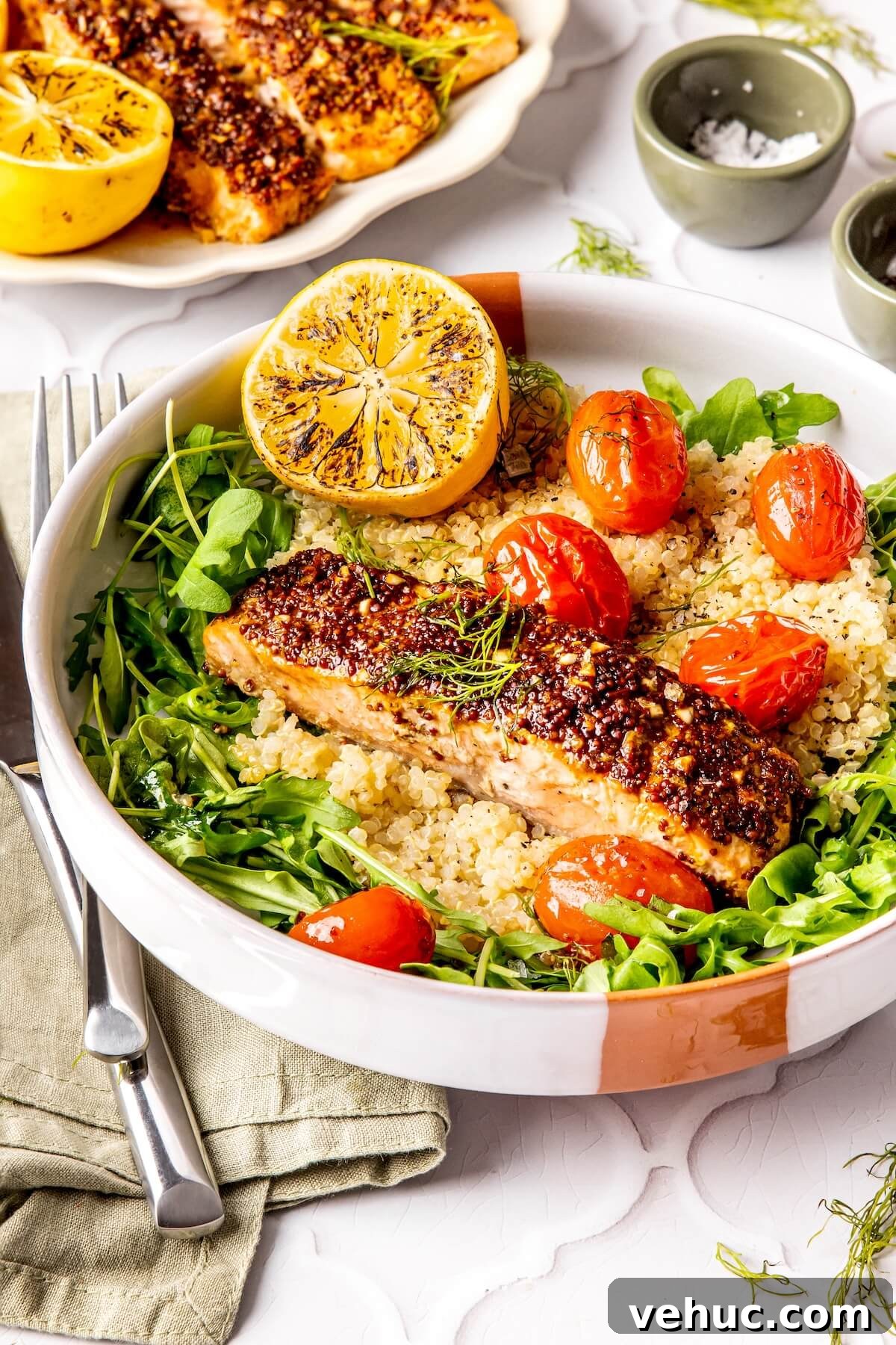 Mustard-Glazed Salmon with Lemon Quinoa and Cherry Tomatoes 7 Mustard Salmon and Lemony Quinoa - Olivia Adriance