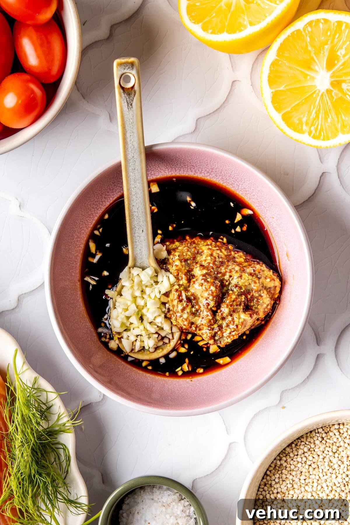 Mustard-Glazed Salmon with Lemon Quinoa and Cherry Tomatoes 8 How to Make Mustard Salmon and Lemony Quinoa Step 1 - Olivia Adriance