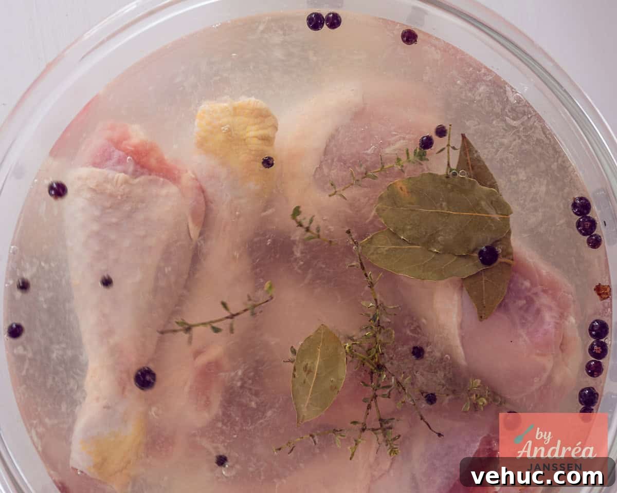 Citrus-Brined Chicken Drumsticks with Gin Marinade 5 Chicken drumsticks in brine with herbs