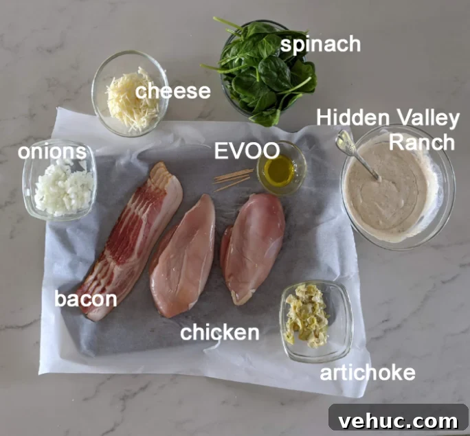 showing the ingredients for bacon wrapped chicken breast
