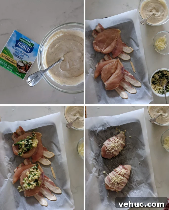 step by step images for the bacon wrapped chicken breast recipe
