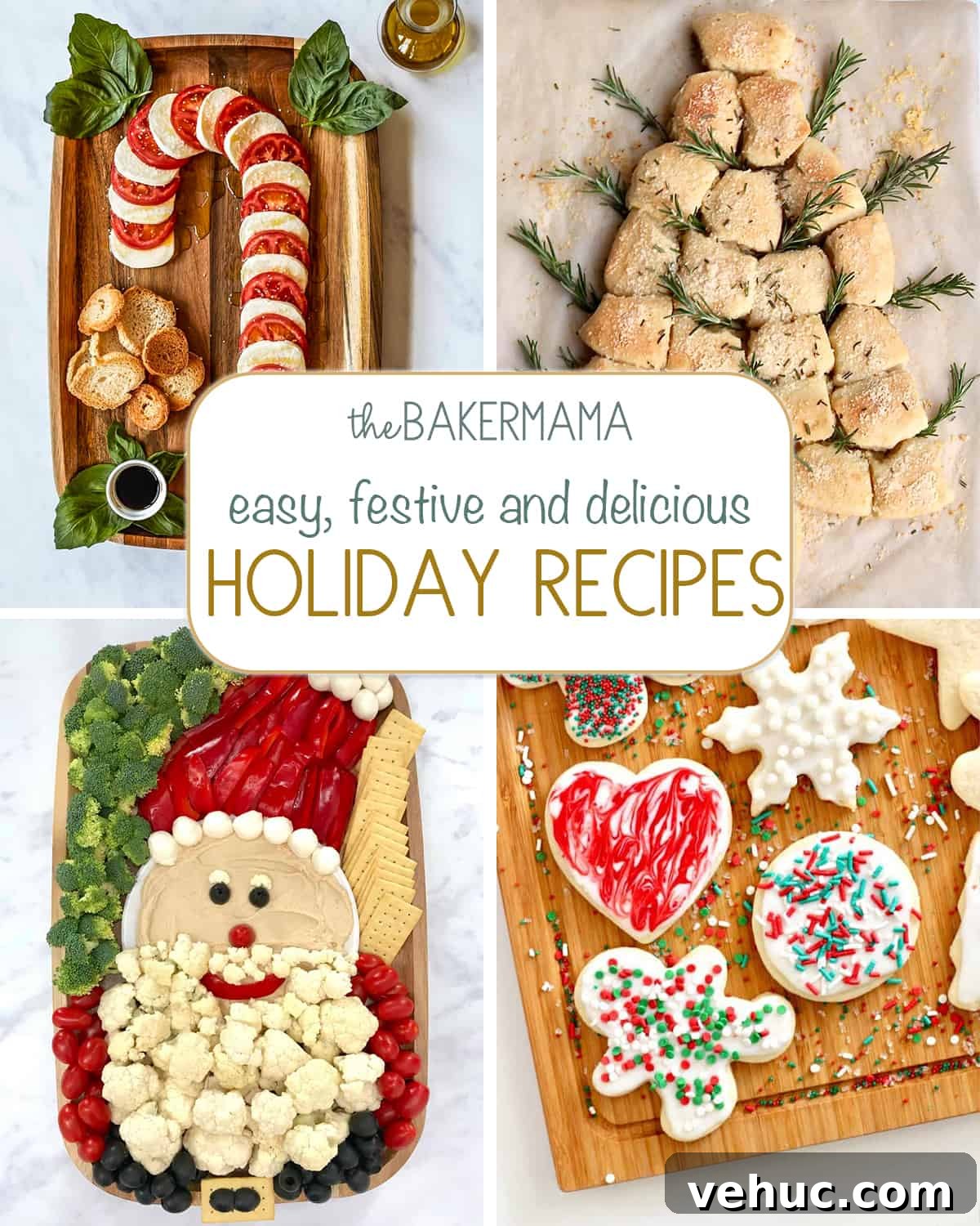 Festive Cranberry Cheer Cocktail Recipe for Holiday Parties 5 Caprese Candy Cane, Christmas Tree Dinner Rolls, Santa Snack Board and No Chill Sugar Cookies