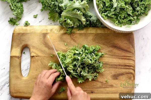 Creamy Avocado Massaged Kale Salad with Lemon Vinaigrette 3 Chopping Kale
