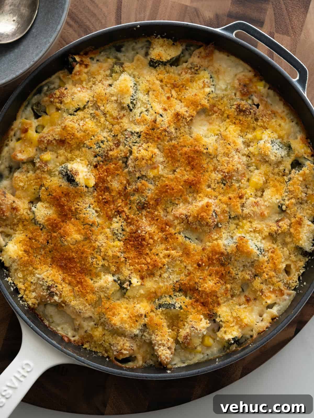 Creamy Chicken and Zucchini Casserole for Weeknight Dinner 3 Chicken zucchini casserole buttery crunchy bread topping.