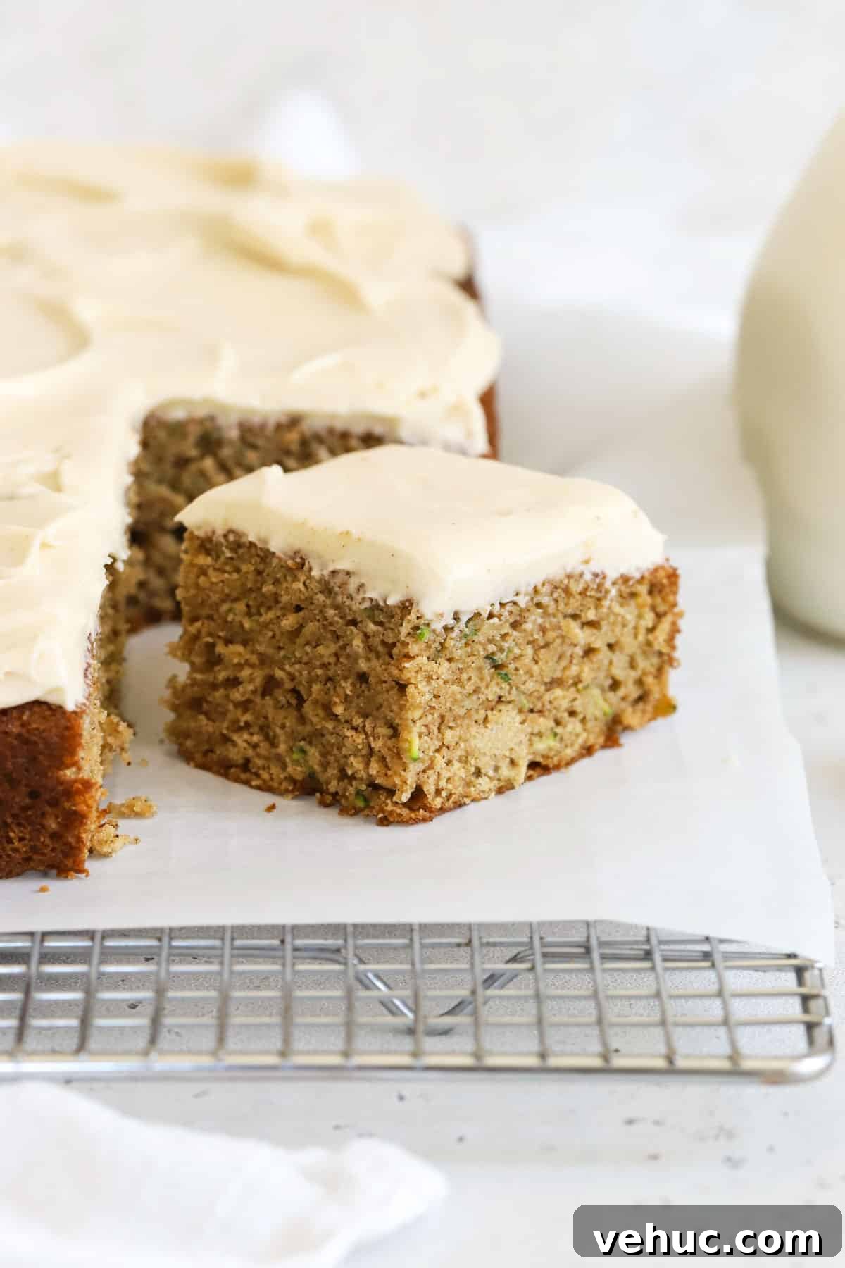 Gluten-Free Zucchini Cake with Brown Butter Cream Cheese Frosting 7 cutting gluten-free zucchini cake into squares