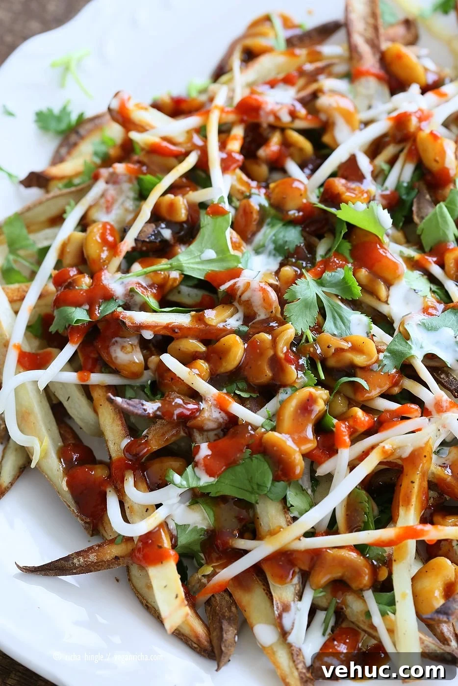 Crispy Baked Vietnamese-Style Sweet Potato Fries 3 Layered Baked Vietnamese fries with herbs and sprouts