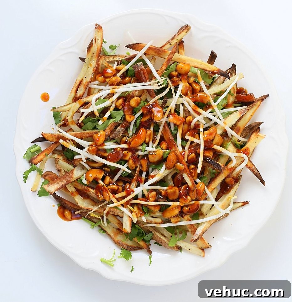 Crispy Baked Vietnamese-Style Sweet Potato Fries 5 Baked Vietnamese fries topped with sprouts and herbs
