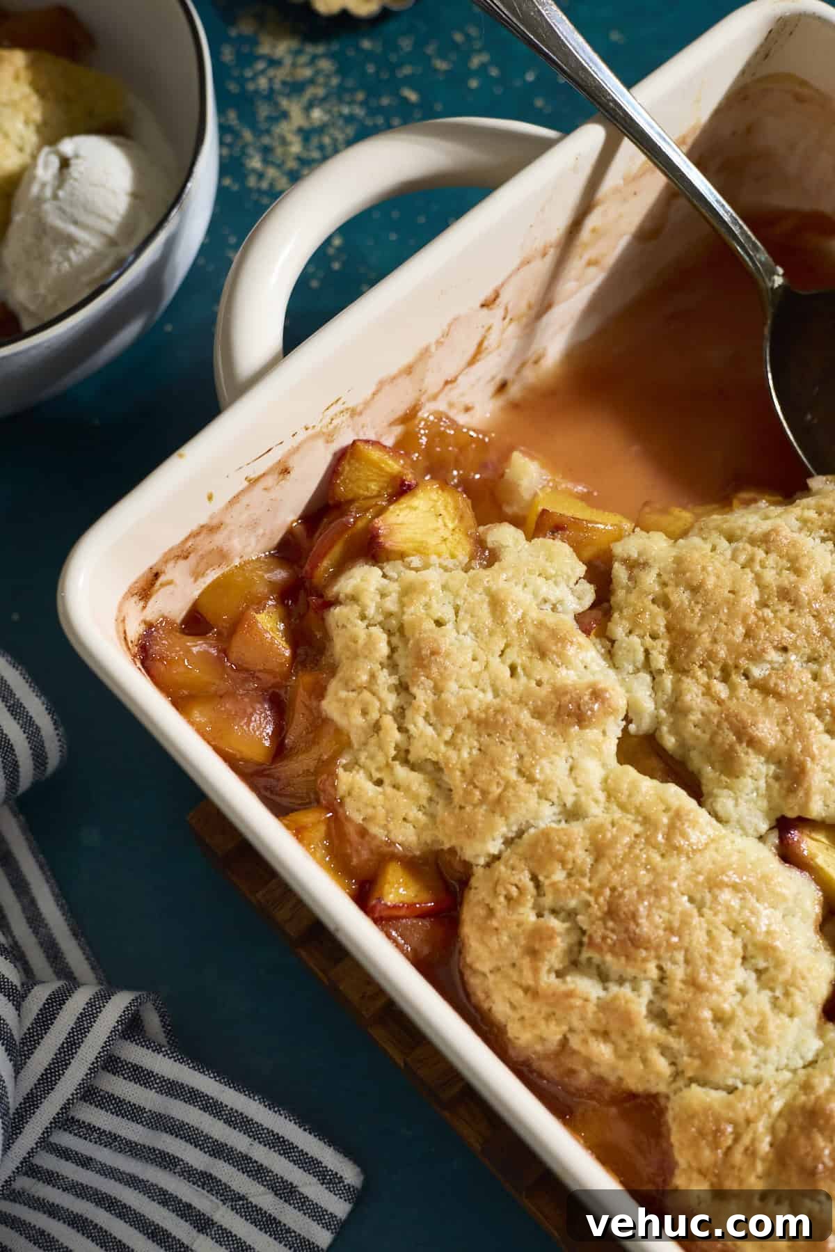 Sourdough Peach Cobbler Recipe: Rustic Peach Cobbler with Tangy Crust 10 Sourdough Peach Cobbler in a baking dish.