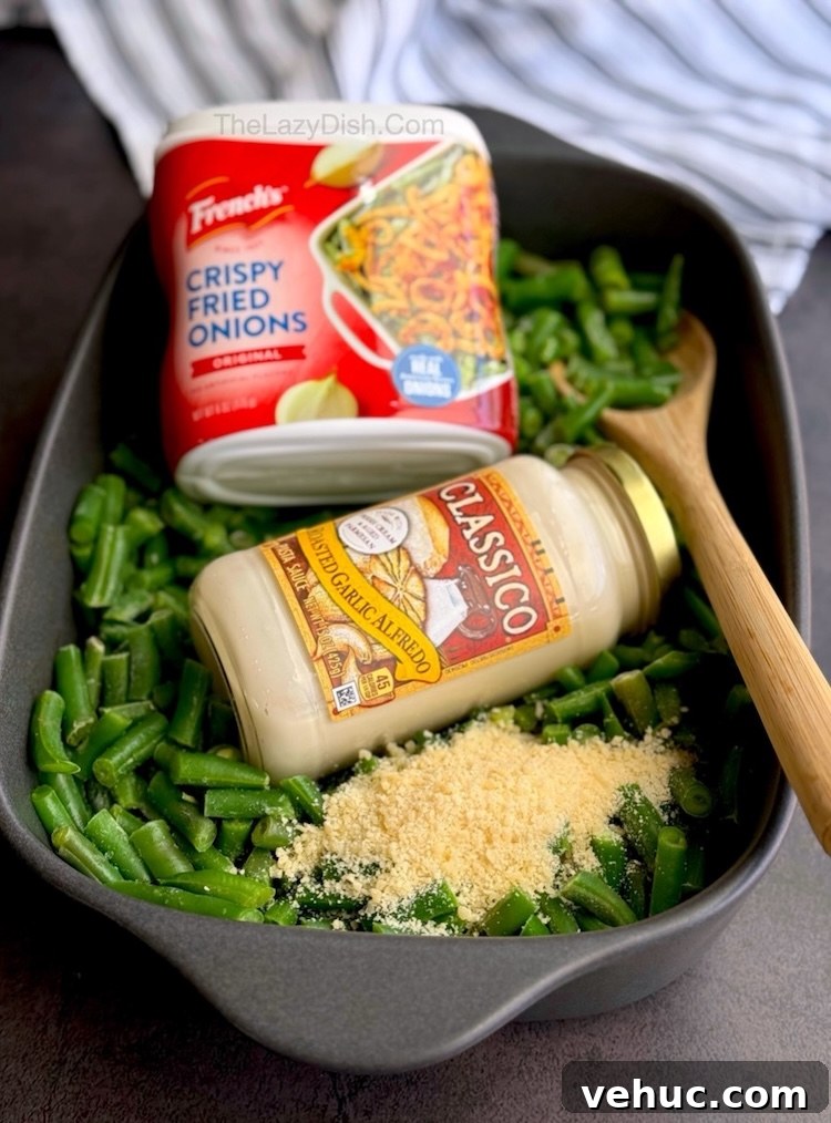 Creamy Green Bean Alfredo Casserole Recipe 10 Green bean casserole for a family of six, simple to make and easy to double for a crowd.