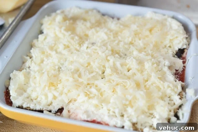 Ricotta Eggplant Parmesan Recipe Sprinkled Mozzarella Cheese on Top of Eggplant Layer