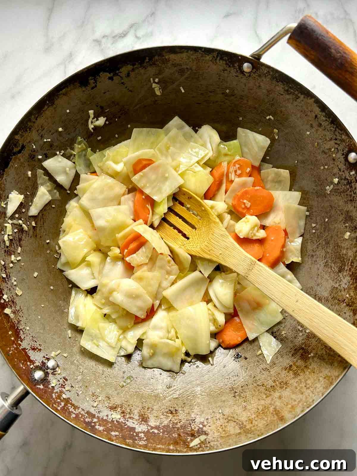 cabbage after cooking for 2 minutes.