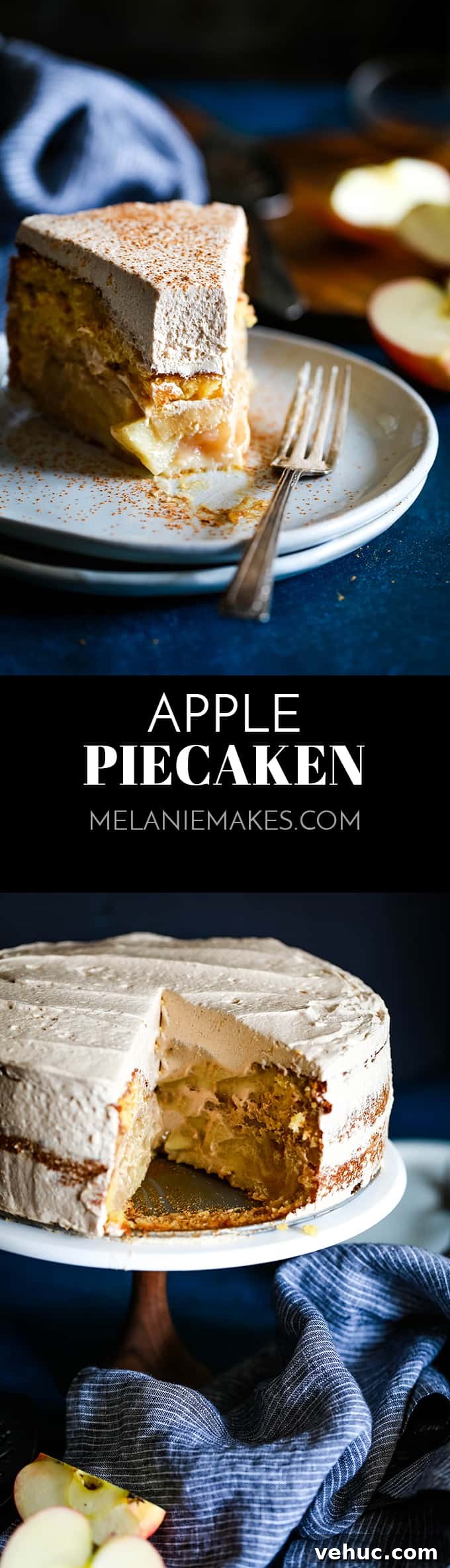 Apple Piecaken: Decadent Layered Apple Pie Baked Inside a Cake 2 Apple Piecaken, you ask? I’ve baked an entire apple pie inside a yellow cake and frosted with my Cinnamon Cool Whip Frosting for a one of a kind dessert. #apple #applepie #cake #easydessert #easyrecipe