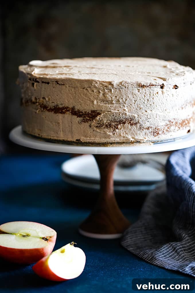 Apple Piecaken, you ask? I’ve baked an entire apple pie inside a yellow cake and frosted with my Cinnamon Cool Whip Frosting for a one of a kind dessert. An Apple Piecaken on a cake stand.