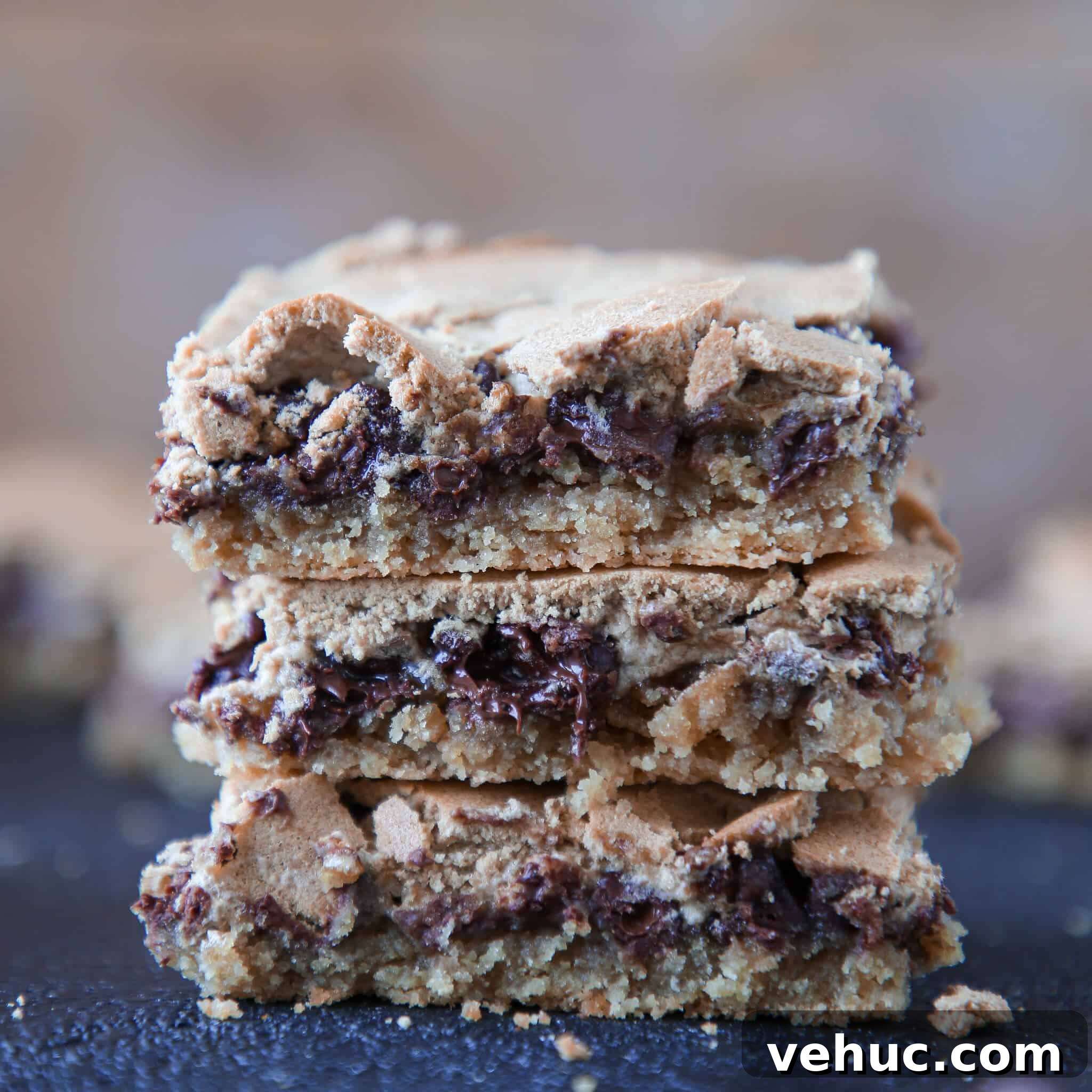 Chocolate Halfway Bars: Layered Chocolate Peanut Butter Snack Bars 7 Chocolate Halfway Bars stacked wooden background