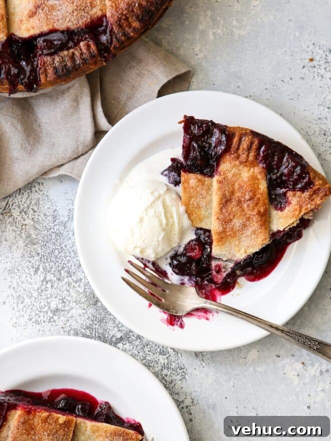 Cranberry Blueberry Pie Recipe with Flaky Homemade Crust 3 slice of cranberry blueberry pie with ice cream