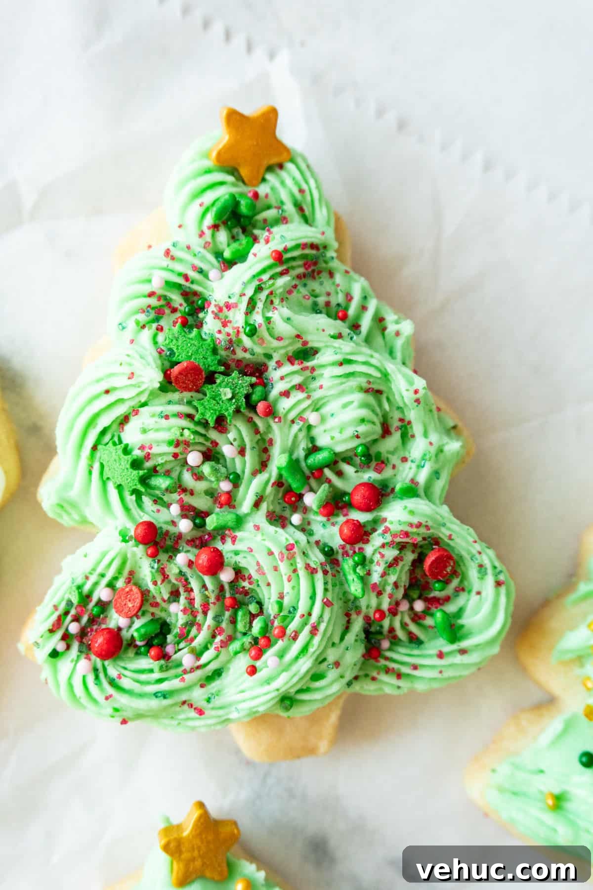 Christmas Tree Cookie Recipes: Festive Holiday Treat Ideas 17 Christmas Tree Cookie with green frosting swirls
