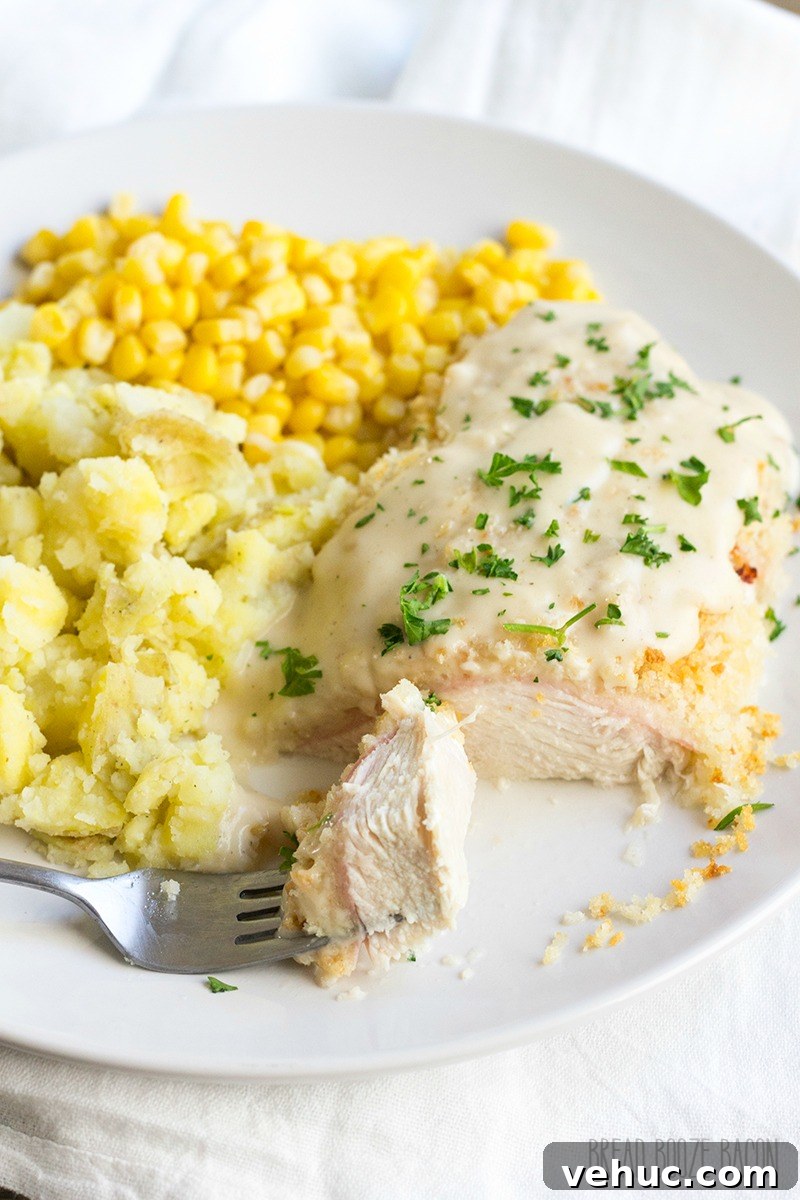 Sheet Pan Chicken Cordon Bleu Without Rolling – Quick Dinner 5 Plated Chicken Cordon Bleu with creamy sauce and garnish