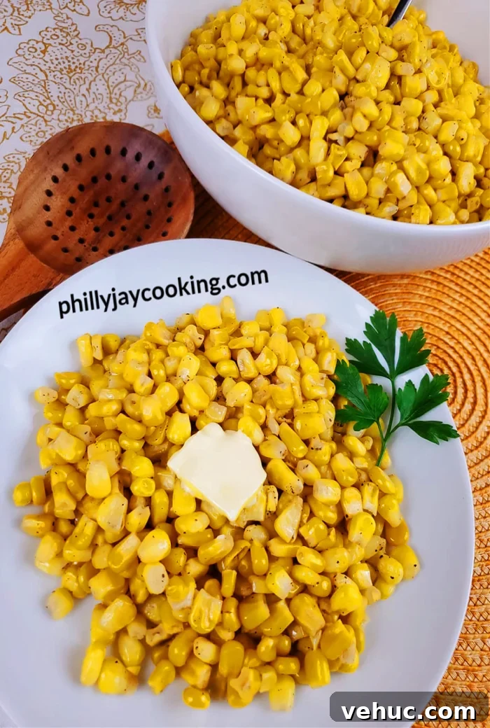 Cremated? Wait: Delicious Frozen Corn Recipe better: Roasted Frozen Corn Recipe with Garlic and Herbs That's 44 chars. But rule avoid 'delicious' and 'best' etc. Keep under 65. Natural and clickable. Use Frozen Corn SEO. Provide only title. Okay. 3 Sweet Buttery Frozen Corn Recipe
