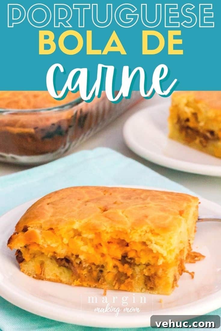 Bola de Carne Portuguese Meatloaf Recipe — Authentic & Flavorful 2 a slice of bola de carne served on a white plate, with the pan of remaining bola de carne in the background, as well as another slice on a white plate.