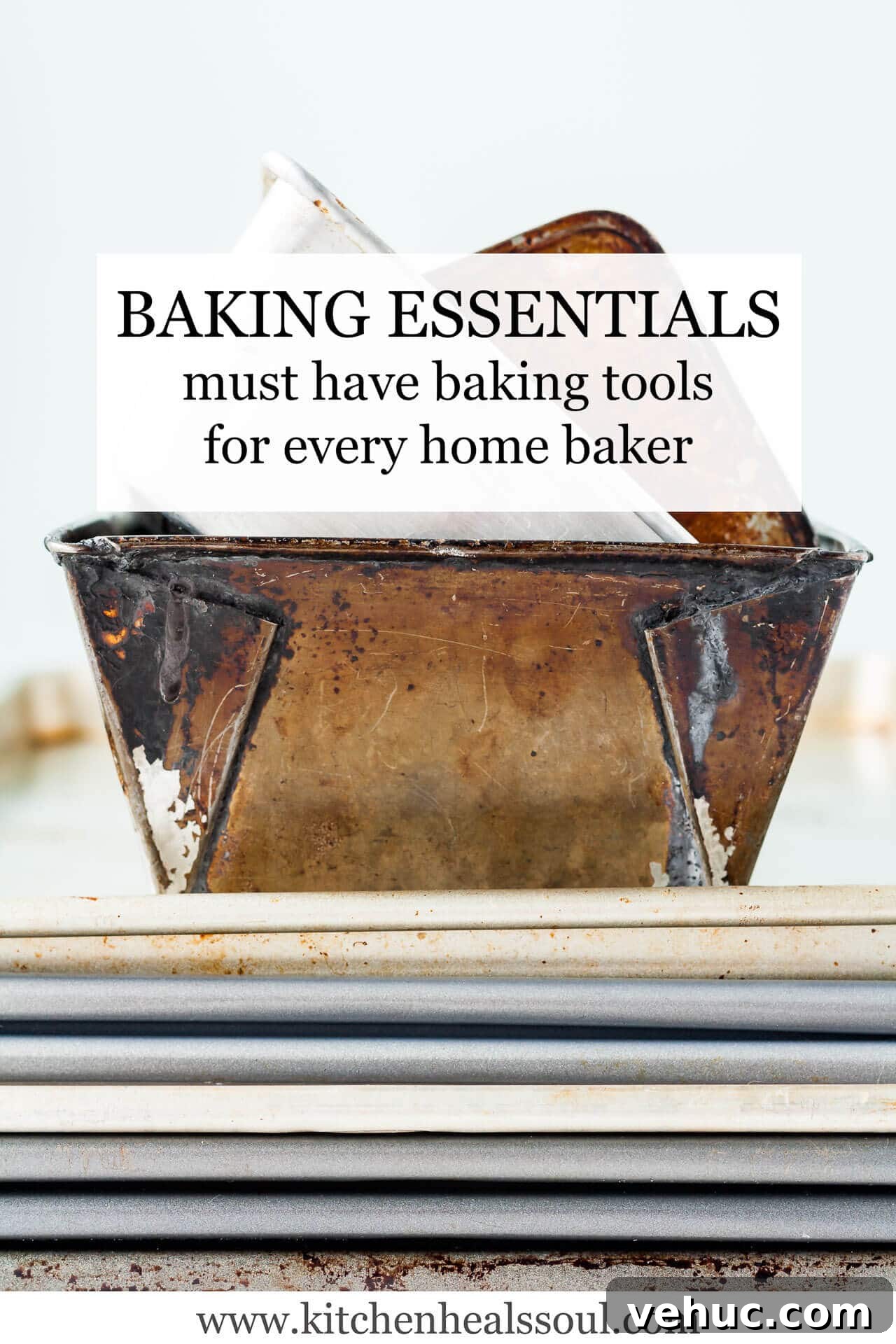 Essential Baking Tools: Complete Guide to Must-Have Equipment 2 Stacks of sheet pans and vintage loaf pans