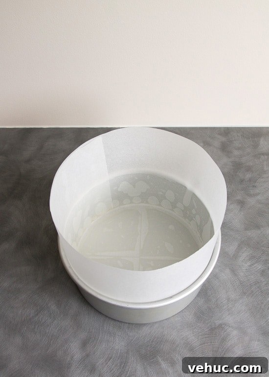 DIY Cake Strips: How to Wrap, Use, and Bake Even Layers 6 The lined cake pan.