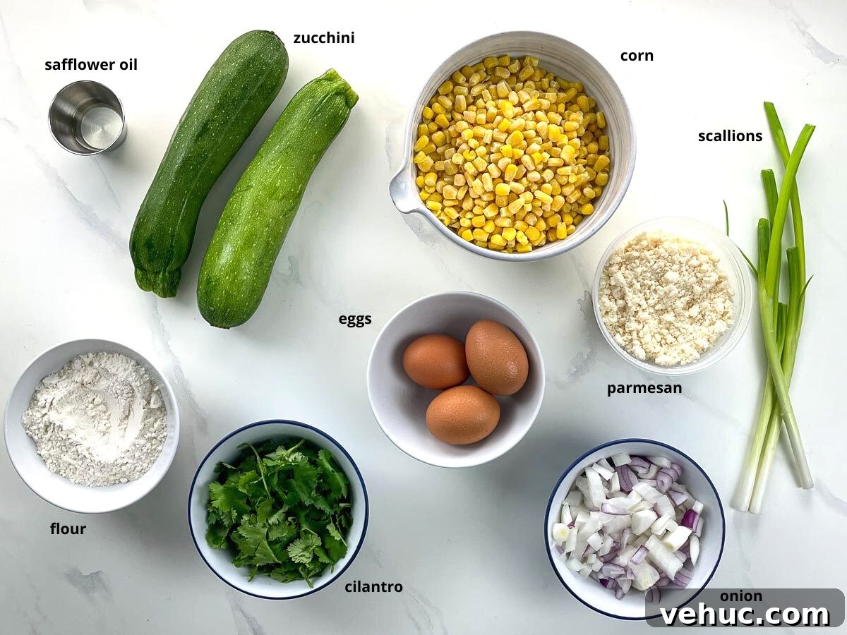 Crispy Zucchini and Sweet Corn Fritters Recipe 3 ingredients in bowls