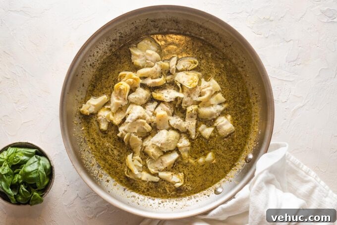 Pesto Chicken with Roasted Artichokes Recipe 6 Artichokes added to pesto cream sauce.