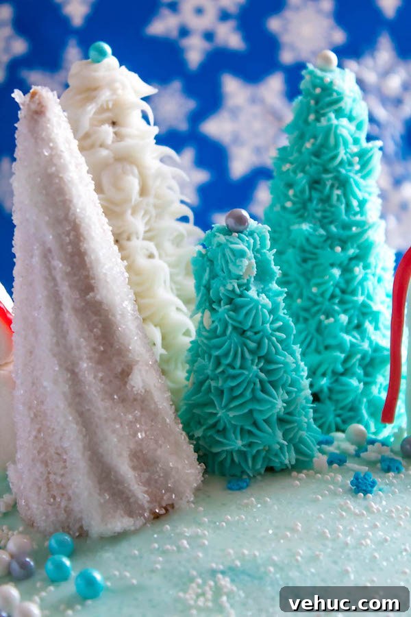 Winter Wonderland Cake: Snow-Drift Layer Cake Recipe 12 Sugar cone Christmas trees