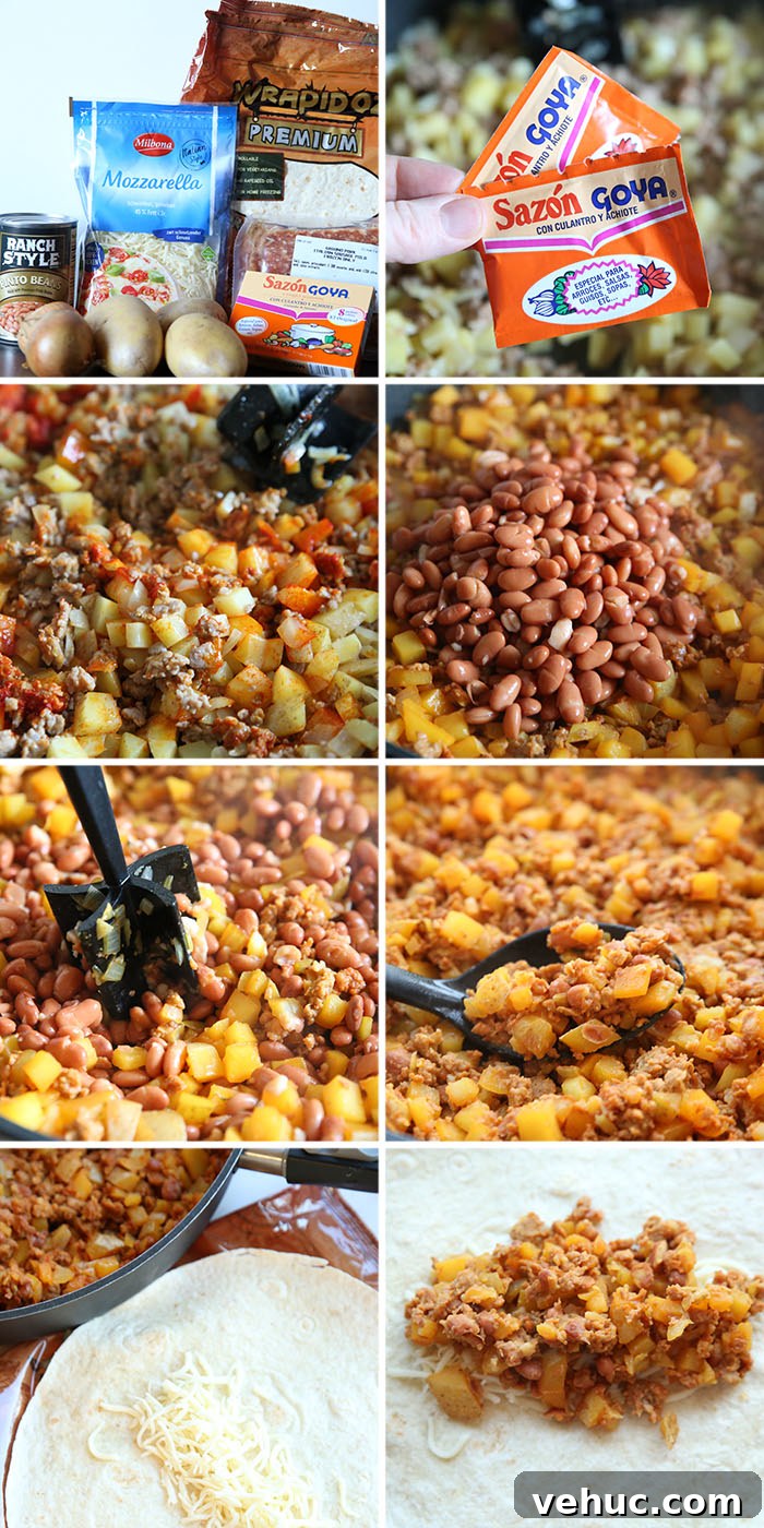 Mar's Burritos: Authentic Mexican Wraps & Fresh Salsas 4 8-photo picture collage of step-by-step photos of how to make Mar's Burritos.