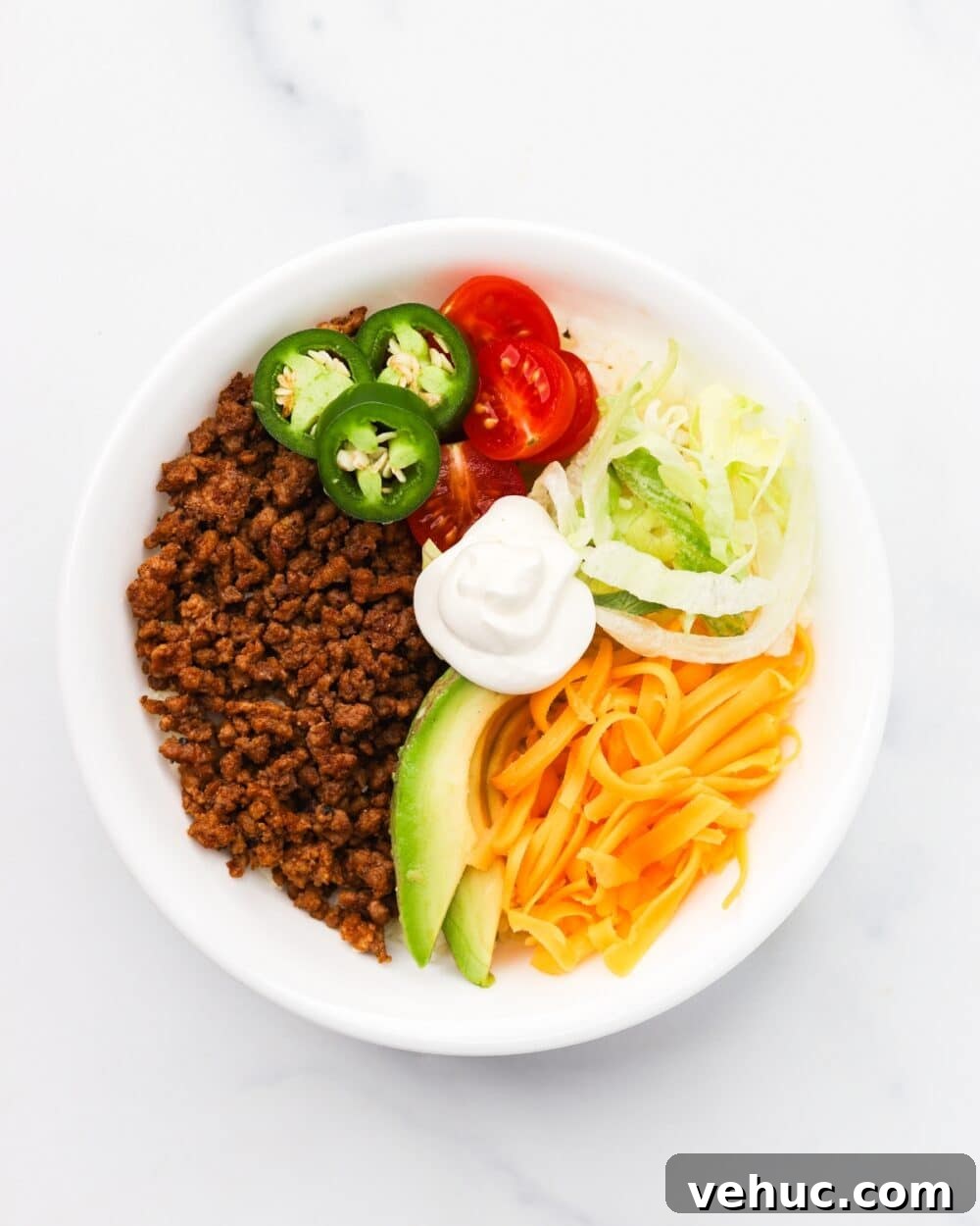 High-Protein Keto Taco Bowls for Low-Carb Meal Prep 2 overhead shot of keto taco bowl