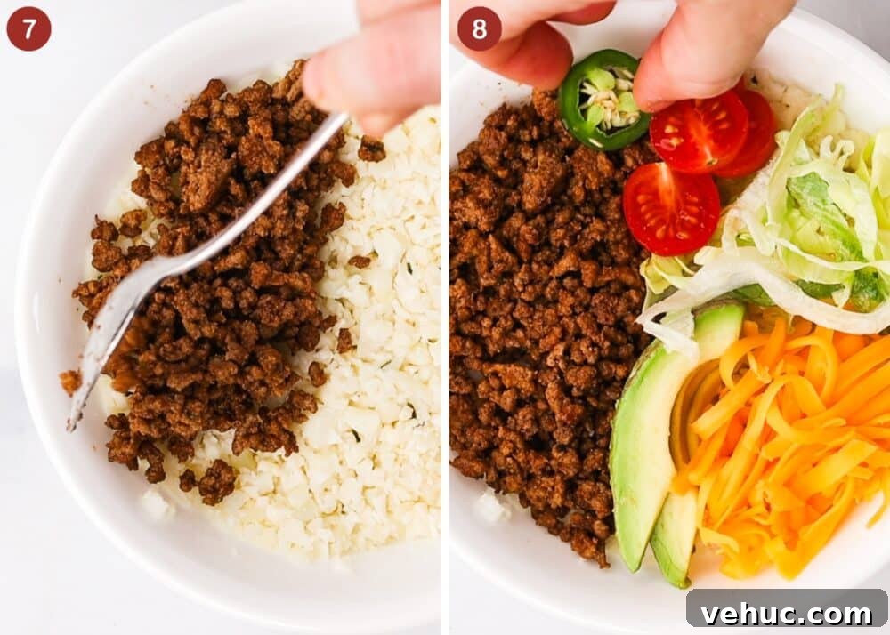 High-Protein Keto Taco Bowls for Low-Carb Meal Prep 10 how to assemble the first layer of keto taco bowls