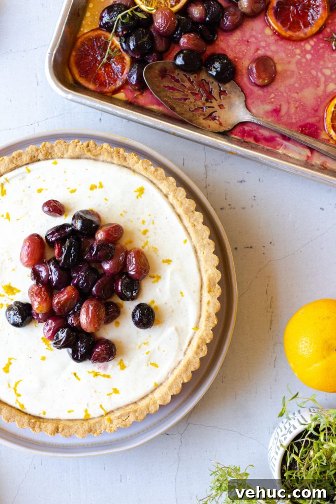 Topping chilled tart with roasted grapes