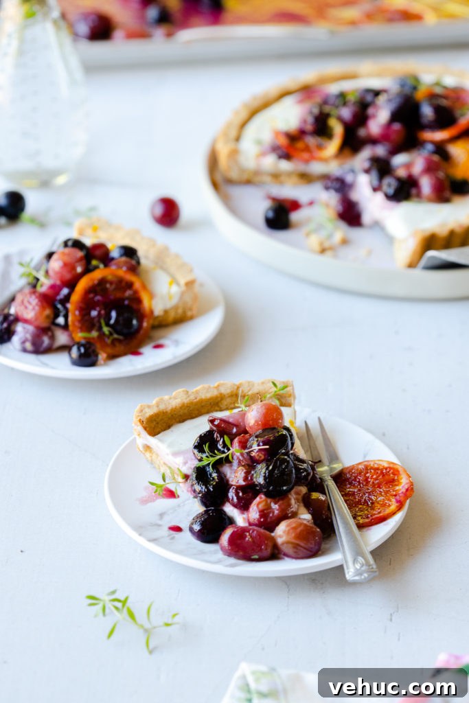 Roasted Grape Goat Cheese Tart sliced
