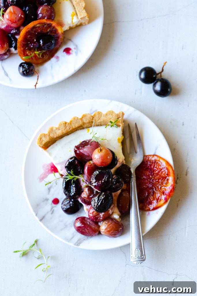 Roasted Grape Goat Cheese Tart slice