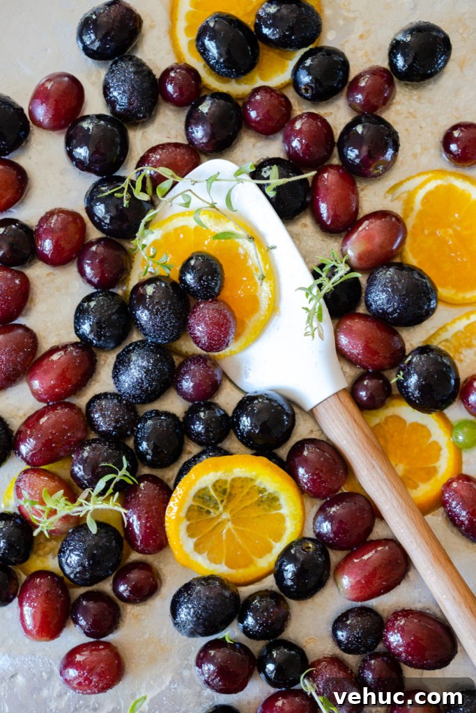 Preparing grapes for roast