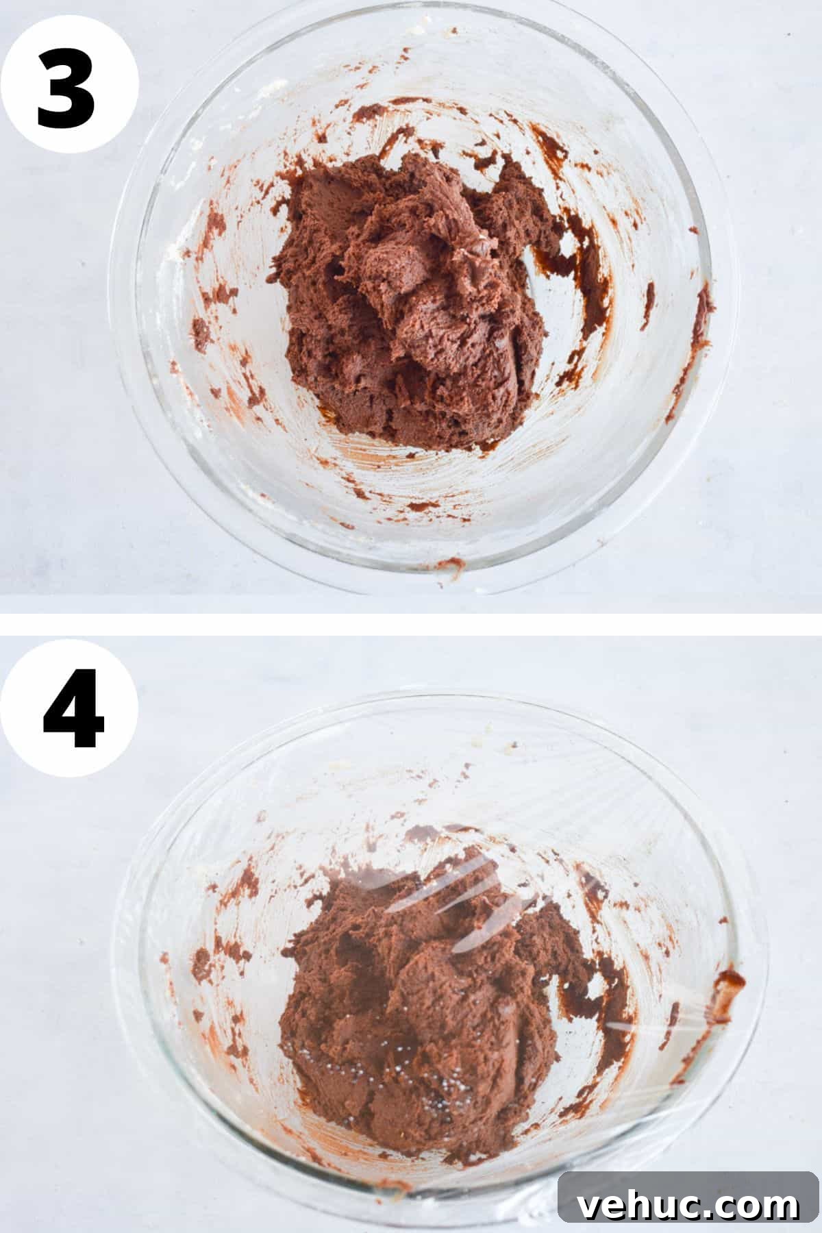 Cocoa Blossom Cookies Recipe: Soft Chocolate Flower Cookies 5 two images showing chocolate cookie dough and cookie dough covered and chilled.