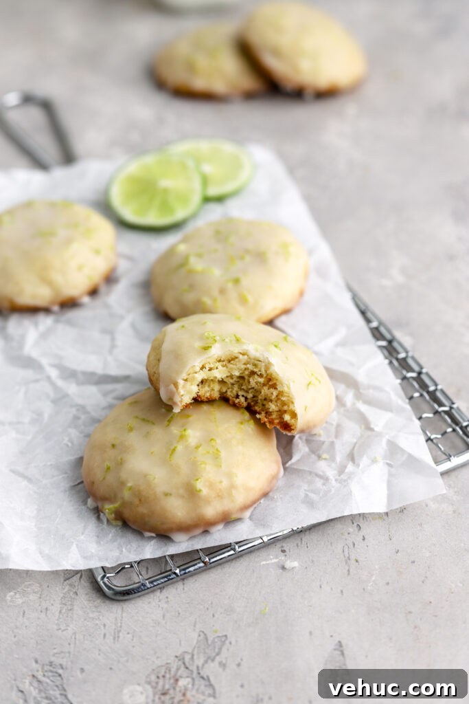 Lime slices and cookies on a rack.