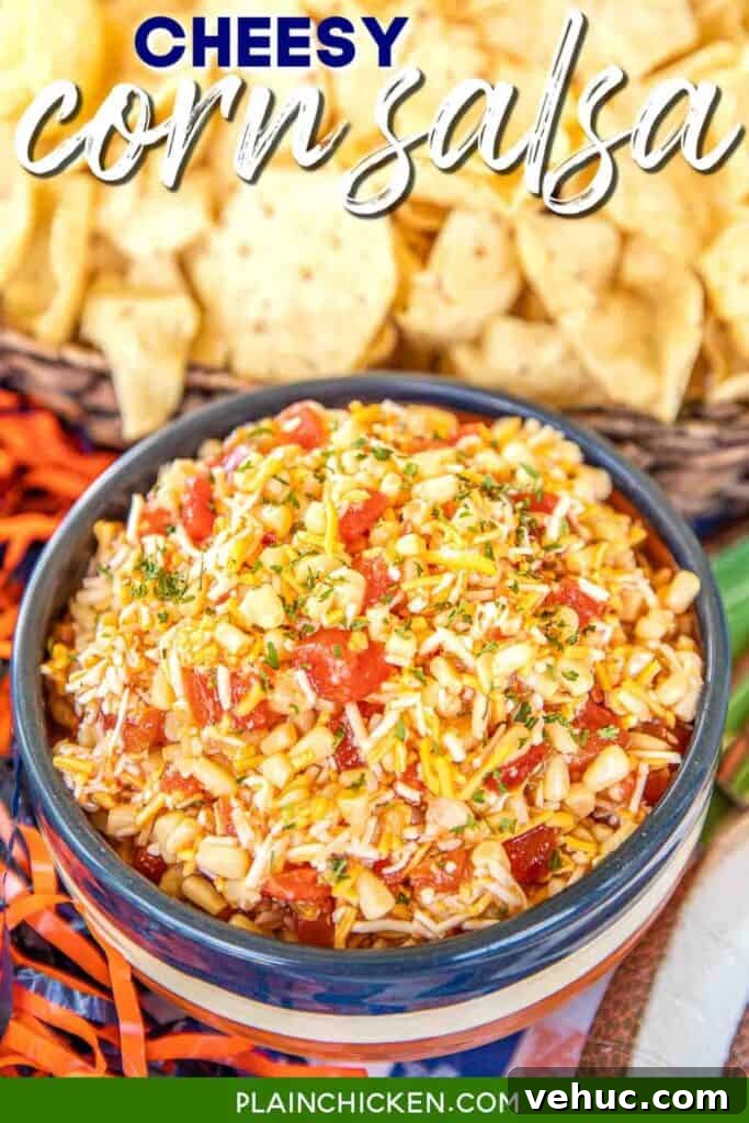 bowl of cheese and corn salsa dip
